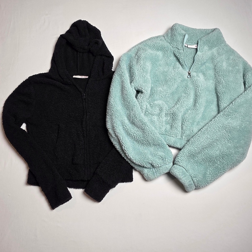 SO Sherpa Fleece Bundle Womens S Black Full Zip Hoodie Mint Green Quarter Zip